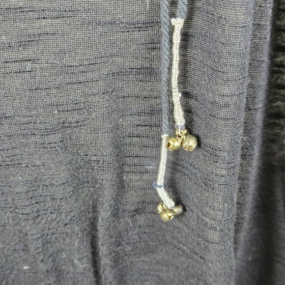 Free People Size Small Black Peasant Top Tie Scoop Neck Long Sleeve Embellished - Picture 7 of 16